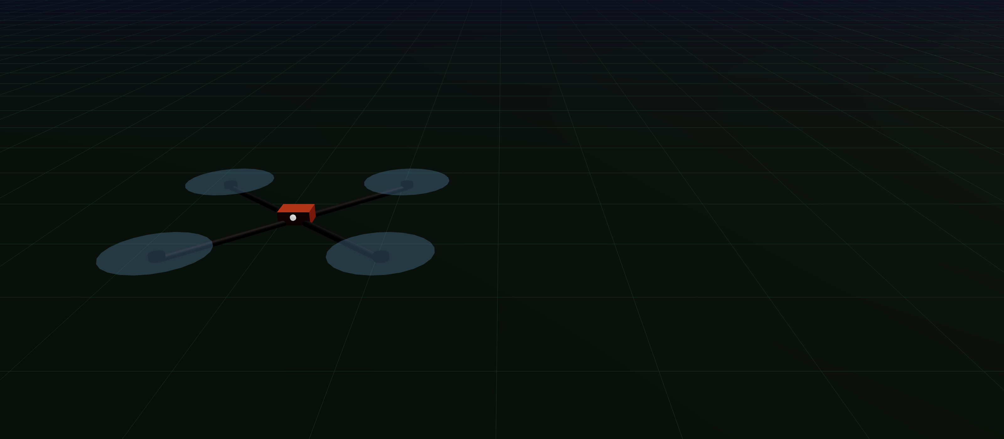 Quadcopter at hover, chase view